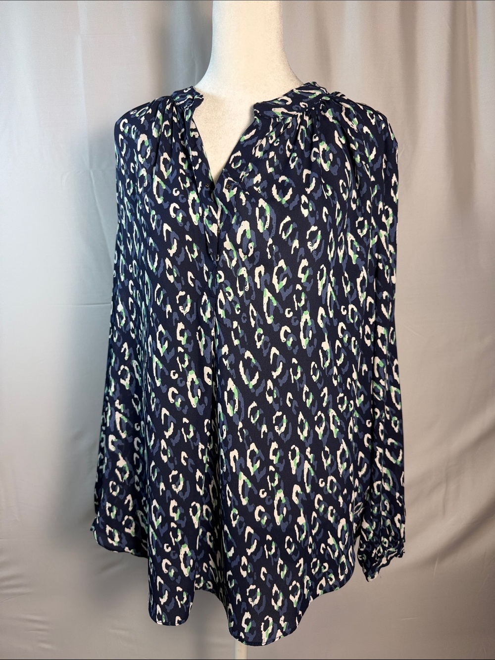 Olivaceous Navy and White Animal-Print Blouse